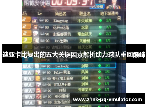 迪亚卡比复出的五大关键因素解析助力球队重回巅峰 迪亚卡比复出的五大关键因素解析助力球队重回巅峰